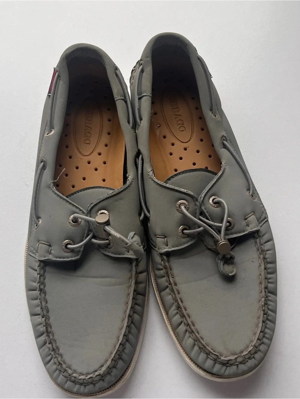 Sebago Dockside Boat Grey Leather Insole Shoe Togging Laces Size 8
